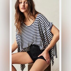 NEW FREE PEOPLE STRIPED ANGEL TEE NAVY COMBO
